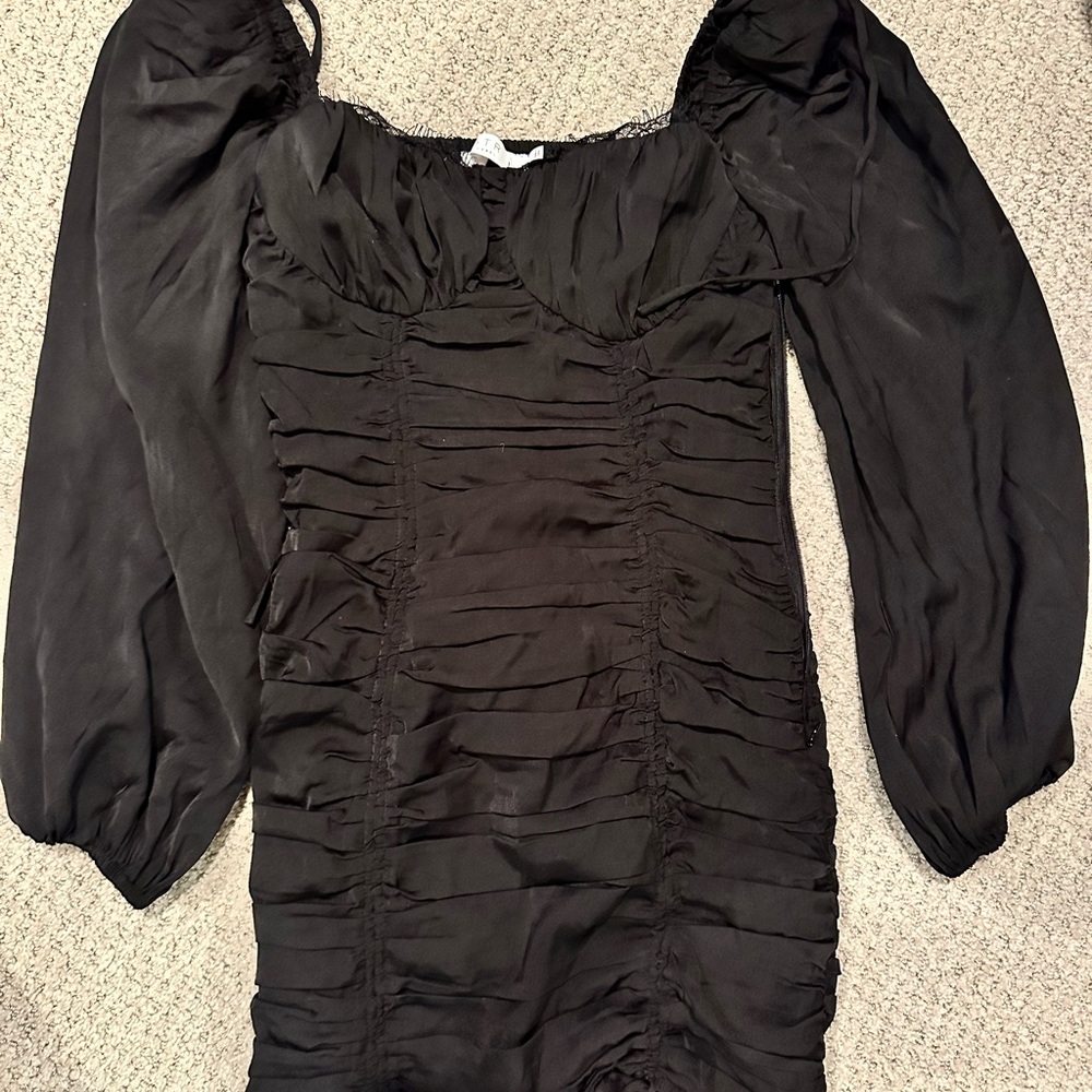 Astr Black Long Sleeve Ruched Dress